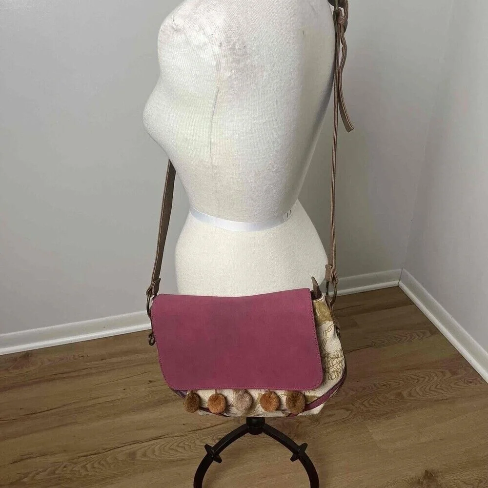 Meli Melo Paris Cream Purple Pink Floral Purse Crossbody Bag‎